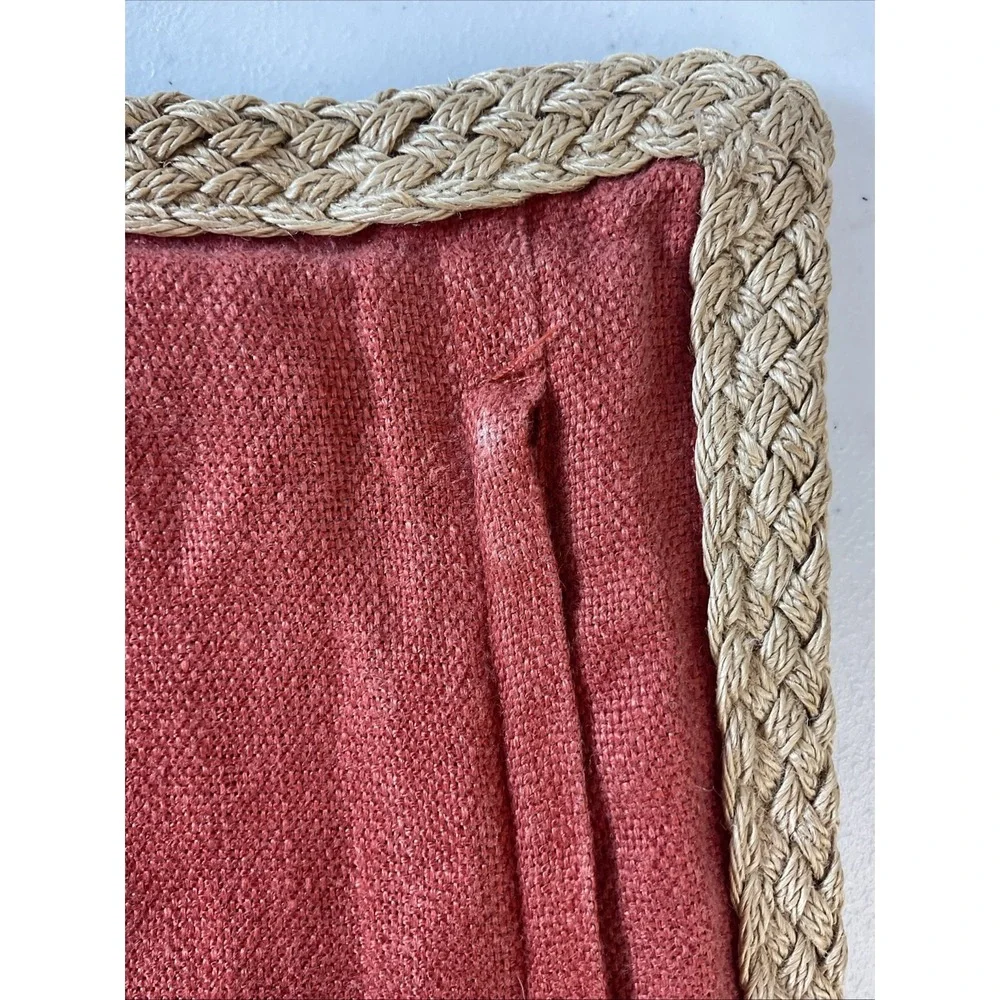 Set of 2 Pottery Barn Throw Pillow Cover Rust 100% Linen Braided Trim Jute 20x20